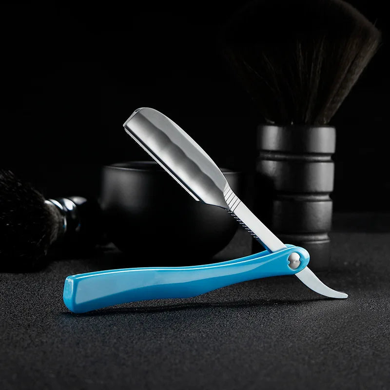 Japanese Manual Folding Hair Razor Holder Stainless Steel Shaving Eyebrow Knife for Feather Blade Hairdressing Tool Peaceful Pleasures Health and Wellness Blue