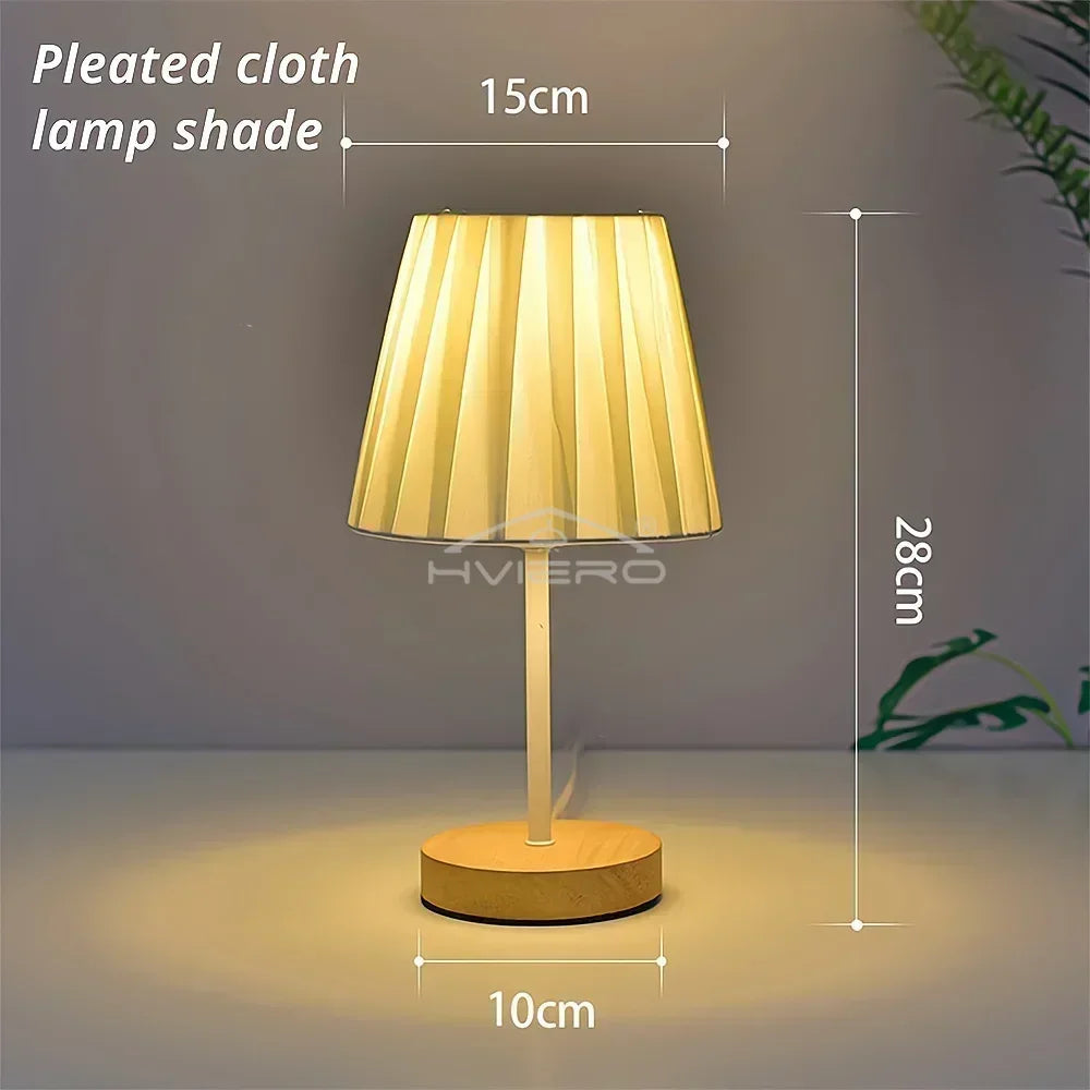 Nordic LED Desk Lamp – Wooden Base & Fabric Shade | USB Night Light