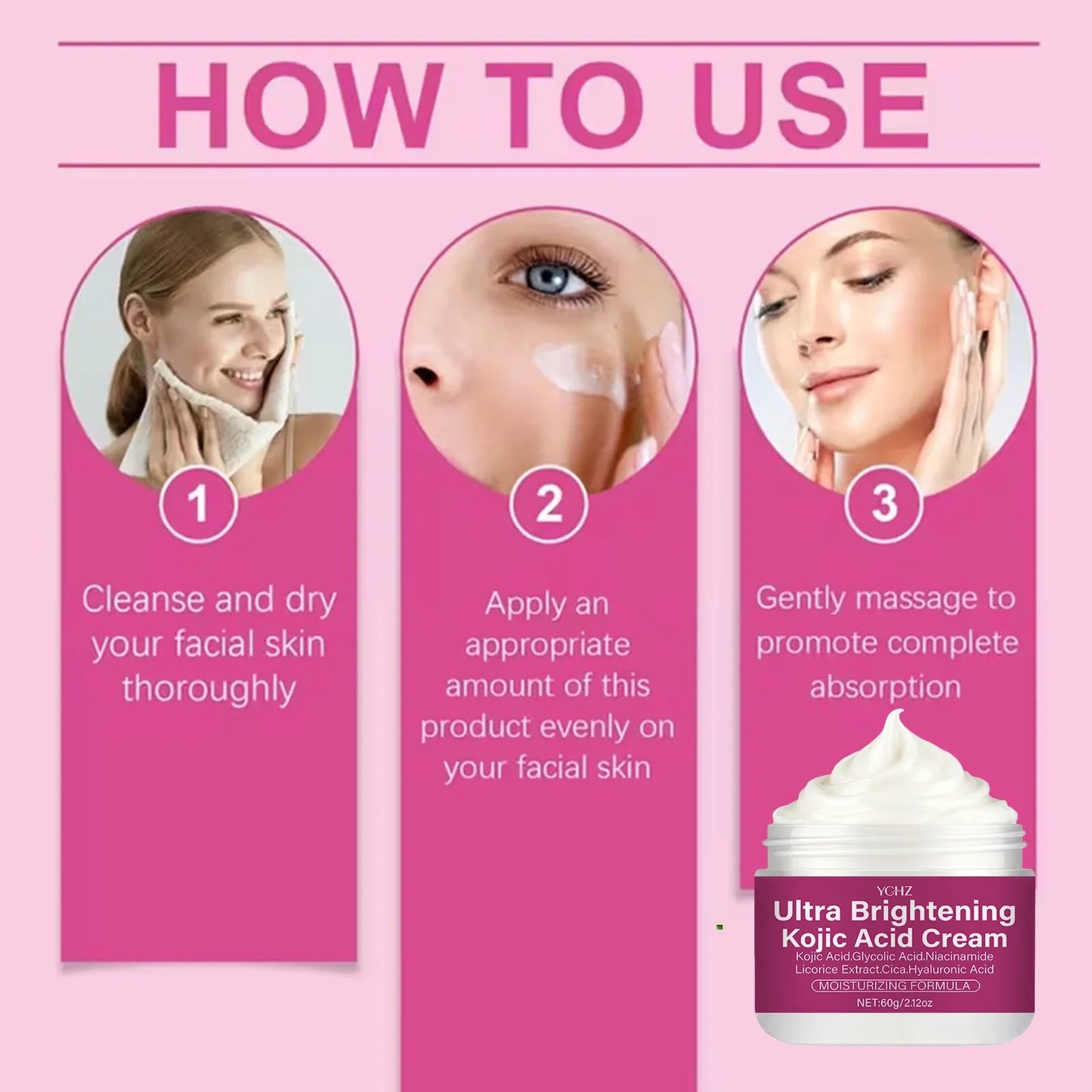 Kojic Acid Brightening Cream – Niacinamide, Vitamins C & E