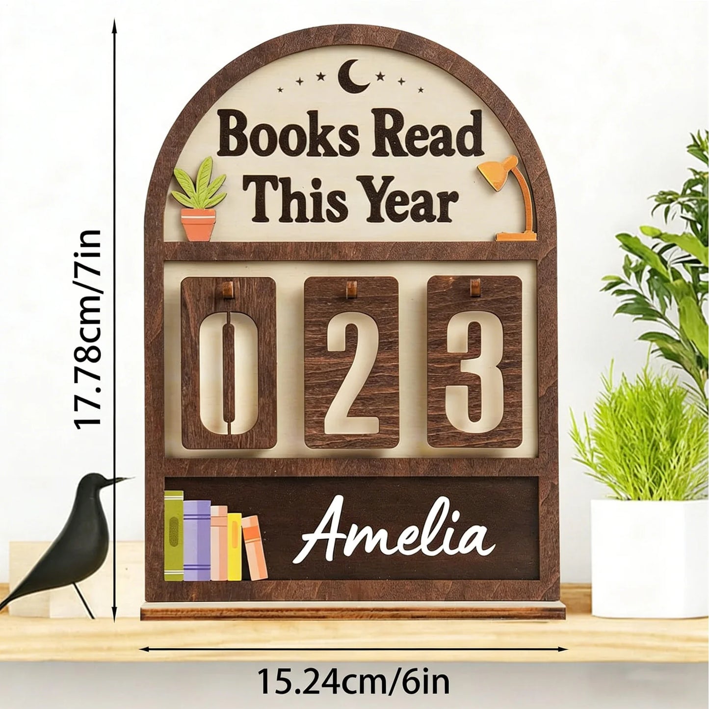 Wooden Book Counter Sign | Reading Goal Tracker Desk Decor Wooden Desk Ornament Peaceful Pleasures Health and Wellness