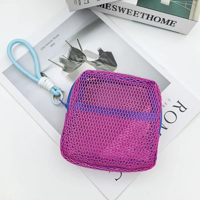 Colorful Net Fabric Makeup Bag & Mini Wallet | Tofu Bag