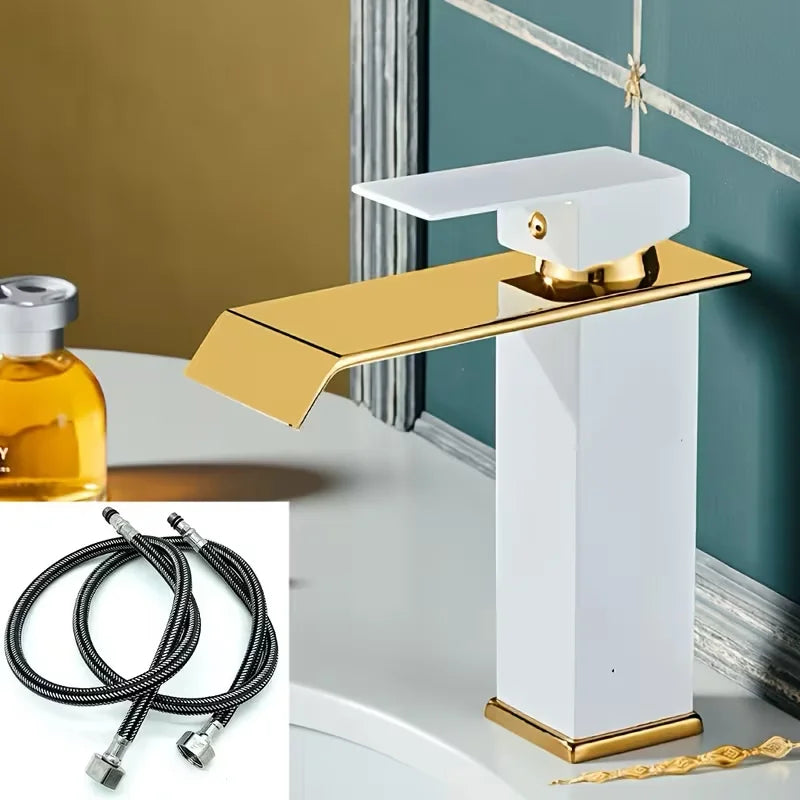 Gold & Black Waterfall Basin Faucet | Brass Bathroom Mixer Tap