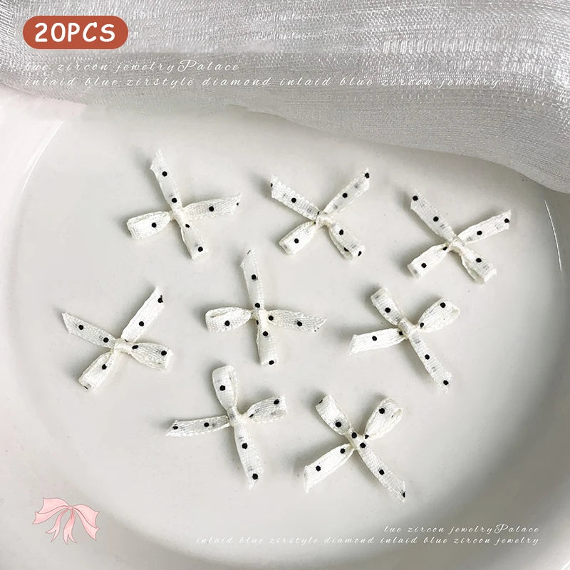 20Pcs Wave Dot Fabric Bowknot Bow Tie Charm Nail Art Jewelry Nail Ornament DIY Fairyism Nail Parts Accessories False Nails Decor Peaceful Pleasures Health and Wellness White
