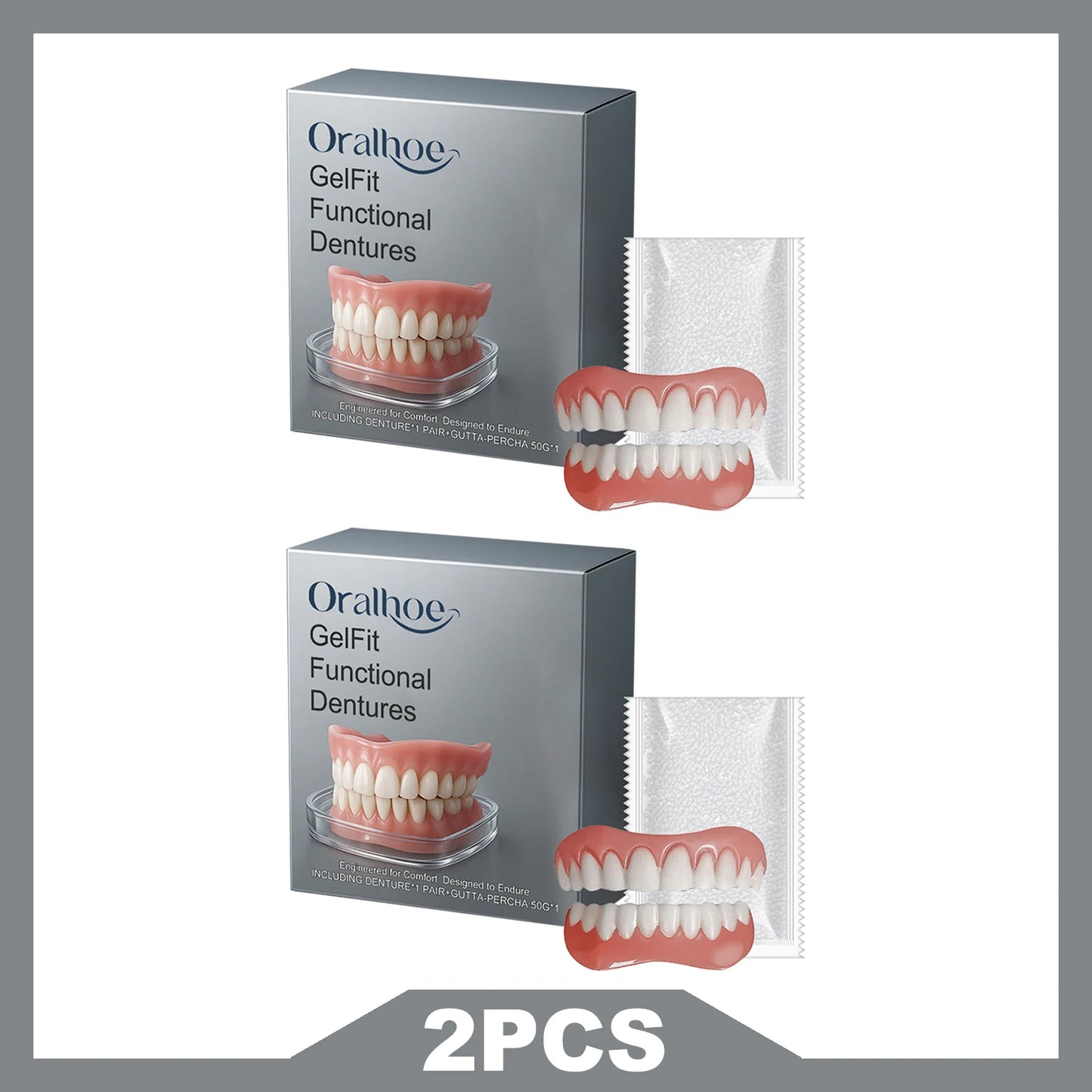ORALHOE Gel-Fit Resin Denture Set | Cover Tooth Loss & Smile