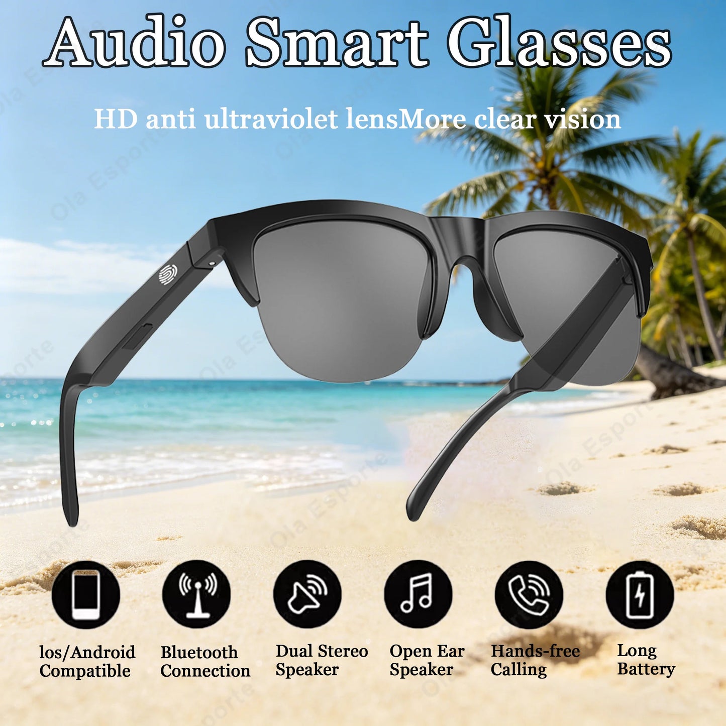 Bluetooth Smart Glasses UV Polarized Sunglasses & Headphones