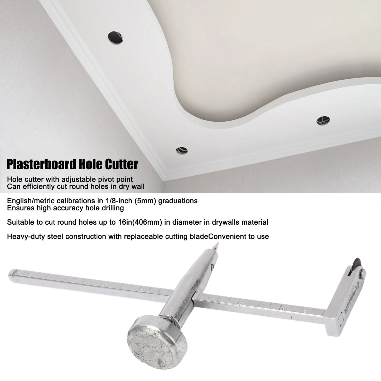 Dry Wall Circle Hole Cutter Steel Shaft Plasterboard Saw Adjustable