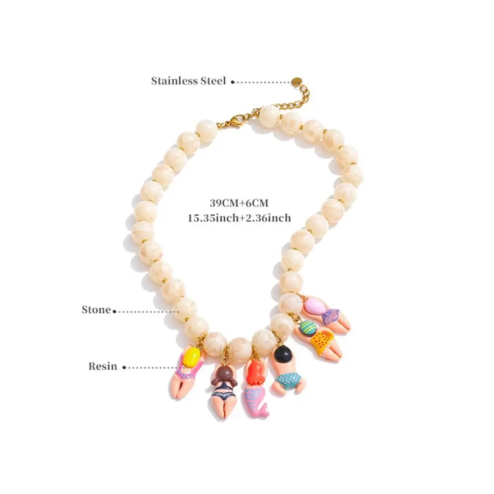 Bikini Doll Pendant Necklace – Handmade Beaded Chain Gift