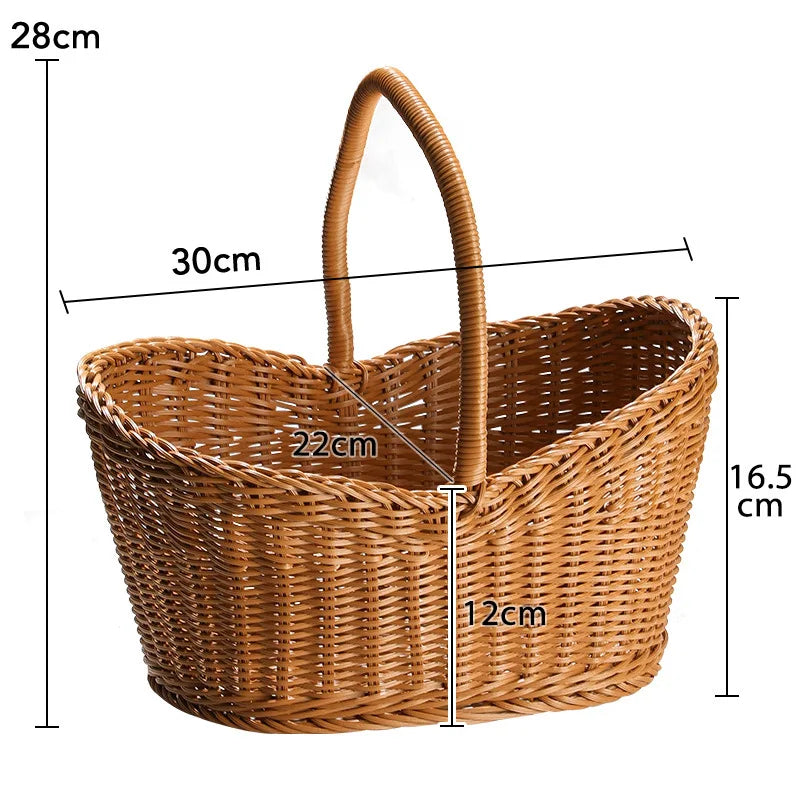 Plastic woven basket Vine flower basket hand-woven portable Bread storage Handles basket Gift For picnic outdoor shopping props Peaceful Pleasures Health and Wellness Yuanbao Form