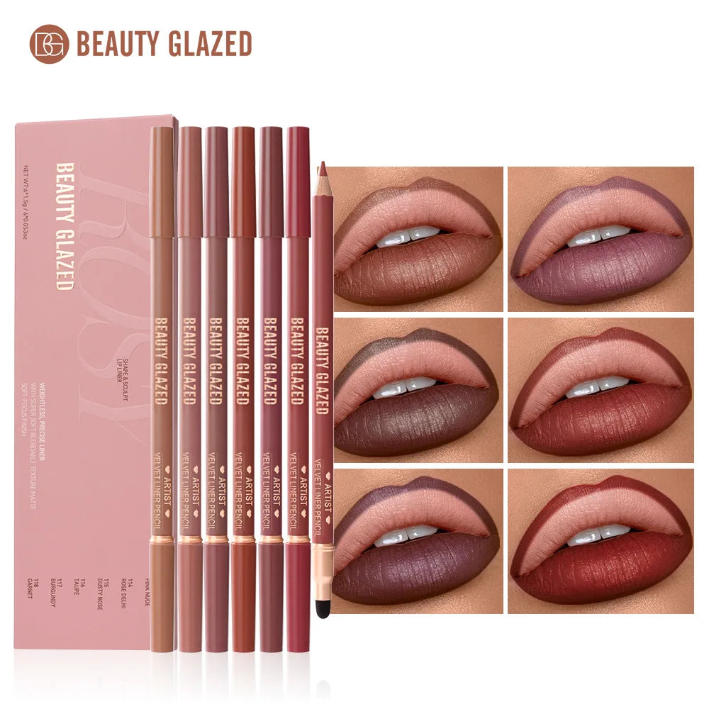 6-Piece Matte Dual-Ended Lip Liner Set – Long-Lasting, All Tones