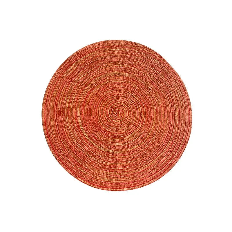 Nordic Style Imitation Cotton Yarn Placemat Round Ramie Woven Coaster Insulation Dish Mat Household Anti-scald Mat Peaceful Pleasures Health and Wellness Orange red 11cm