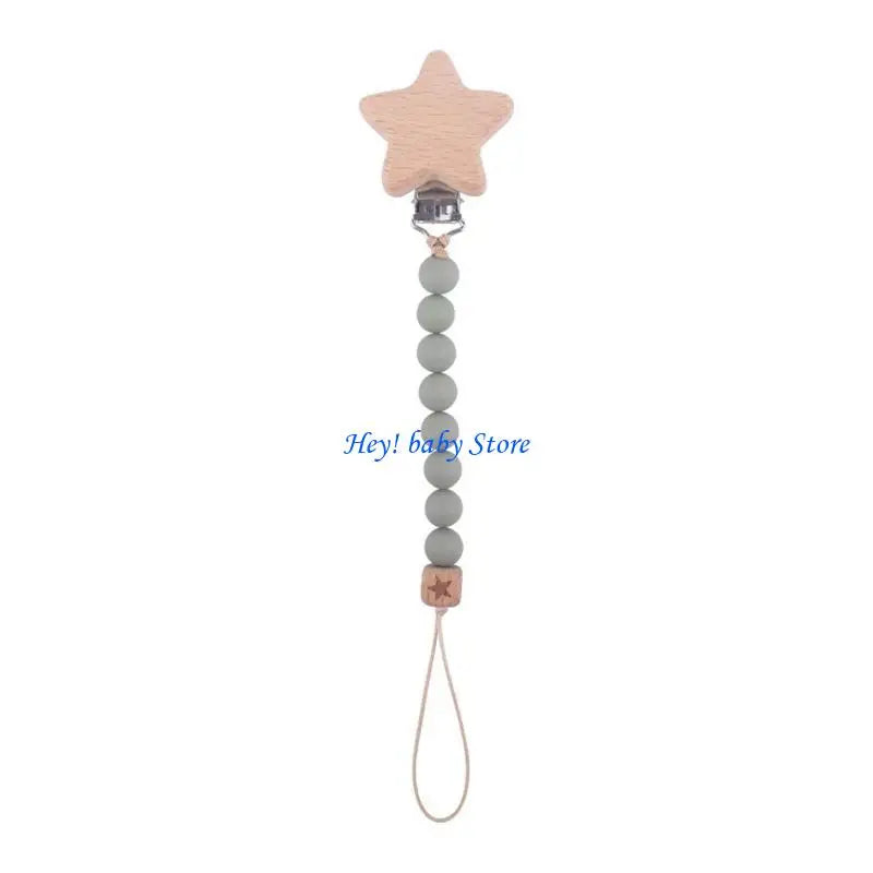 Baby Pacifier Clip Silicone & Beech Wood Teething Toy Chain