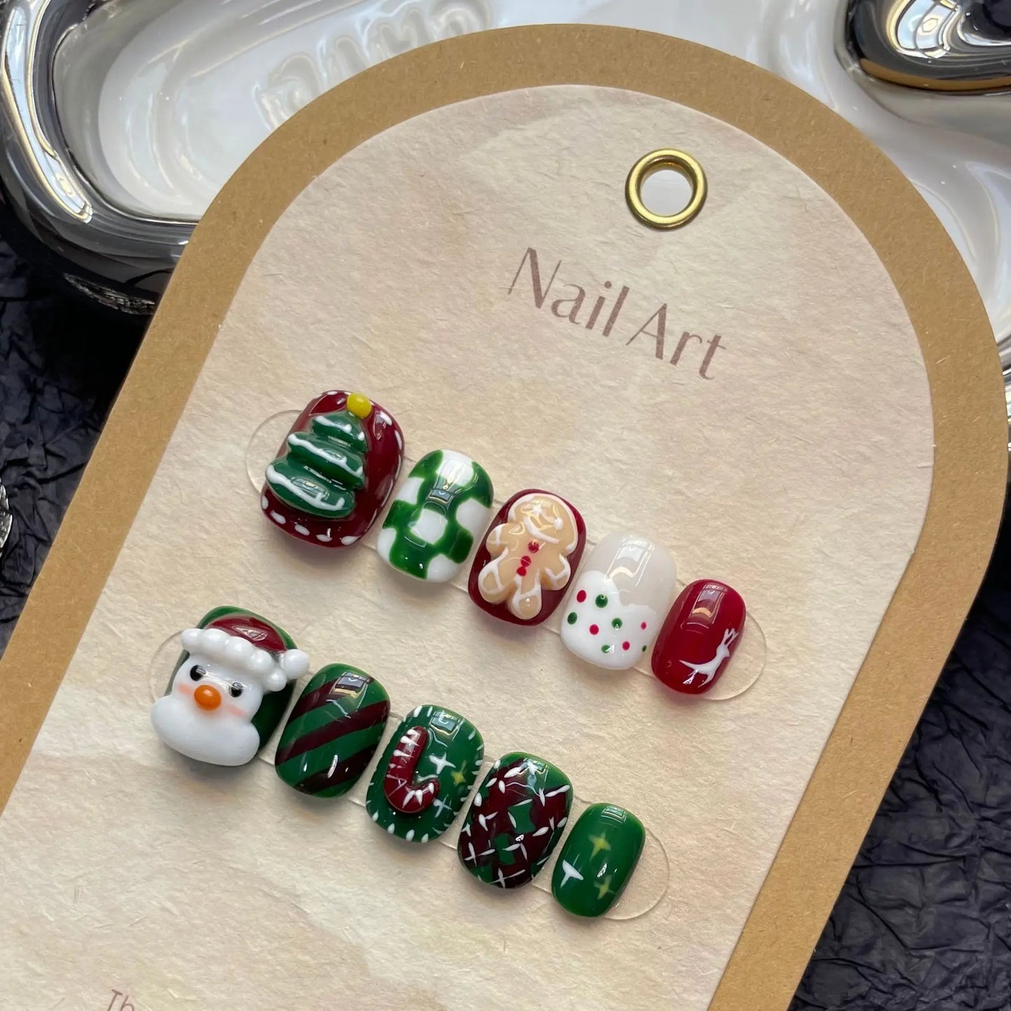 Handmade Press on Nails Cute Snowman Snowflake Chain Wearing Fake Nails Short Round False Nails 2025 New Year Gifts Peaceful Pleasures Health and Wellness S 1