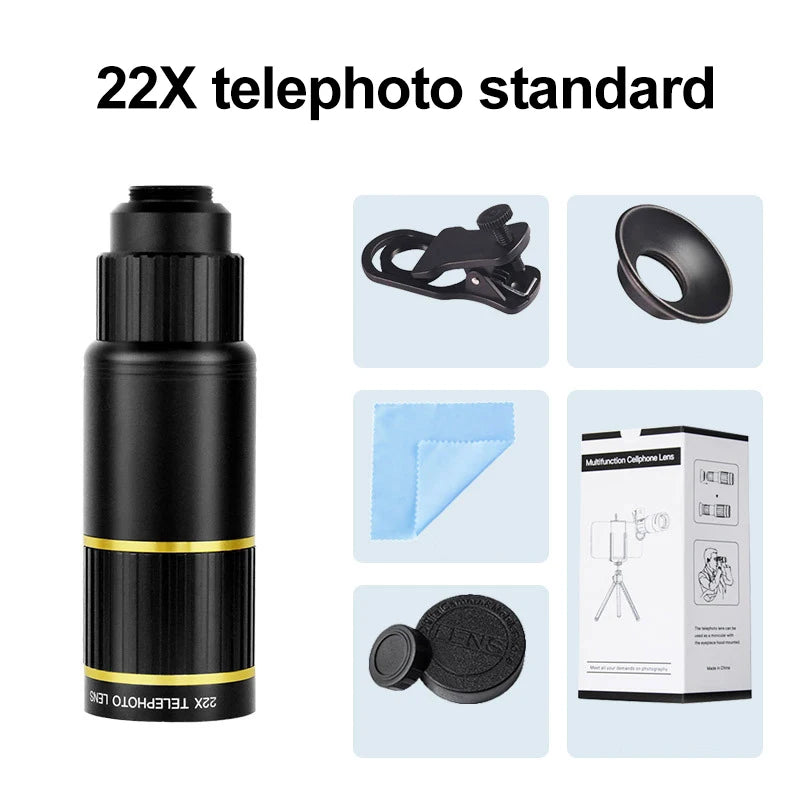 22X Telephoto Lens For Cellphone Camera Lens For Mobile Camera Zooming Lens iphone CellPhone Telescope Fish eye Lens Phone Macro Peaceful Pleasures Health and Wellness 22X Standard