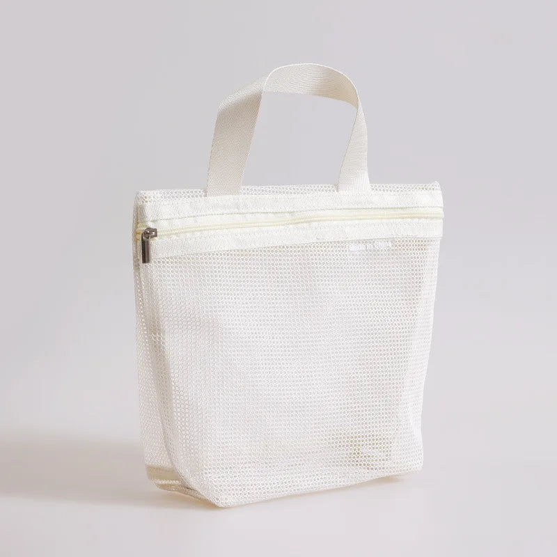 Portable Mesh Makeup Toiletry Storage Bags Handbags Travel Washing Body Shower Tools Organizer Hanging Cosmetic Organizer Pouch Peaceful Pleasures Health and Wellness Beige