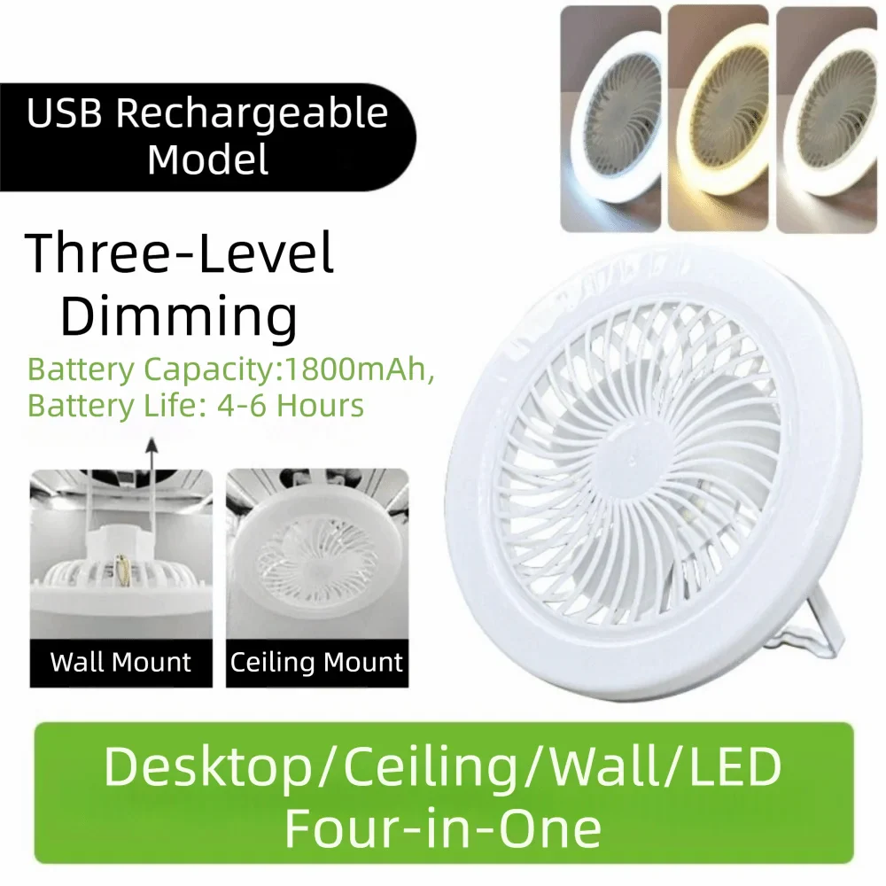 USB Rechargeable Ceiling Fan Light | 3 Color Modes Portable