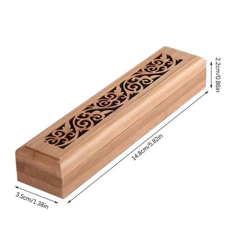 1pc Natural Bamboo Incense Burner with Laying Plate - Aromatherapy Wooden Box for Incense Storage and Burning Peaceful Pleasures Health and Wellness S