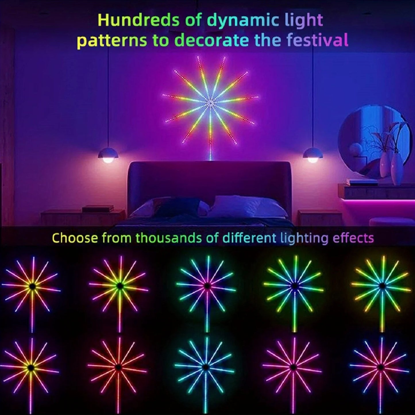 RGB Firework LED Strip Lights – App & Music Sync, 180 LEDs
