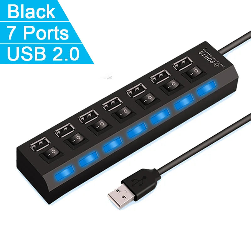 4/7 Port USB 2.0 Hub Splitter with LED Switch | PC & Laptop