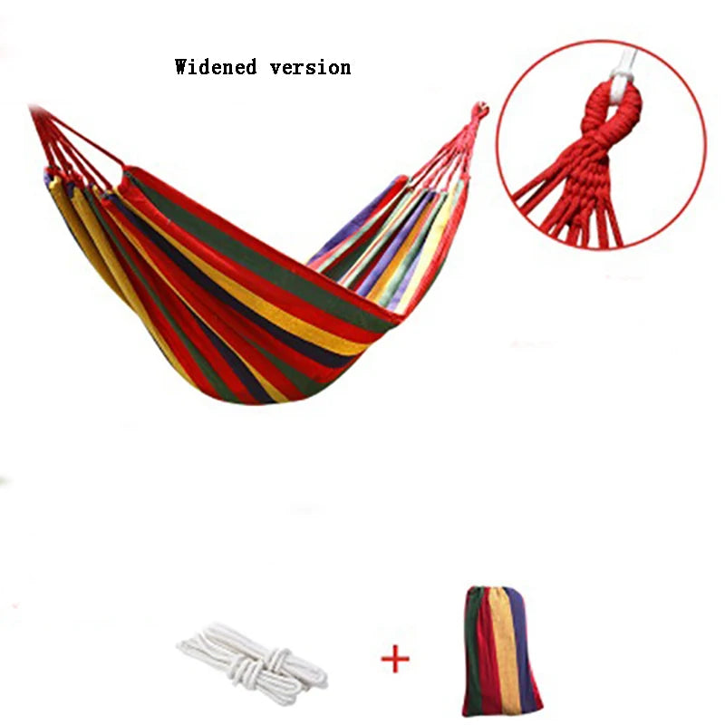 Outdoor Camping Indoor Swing Thickened Colored Strips Adult Double Anti-rollover Canvas Hammock No Wooden Sticks Peaceful Pleasures Health and Wellness Red-260x150cm