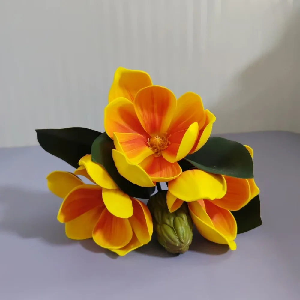Lifelike EVA Artificial Magnolia Flowers 4 Heads | Real Touch