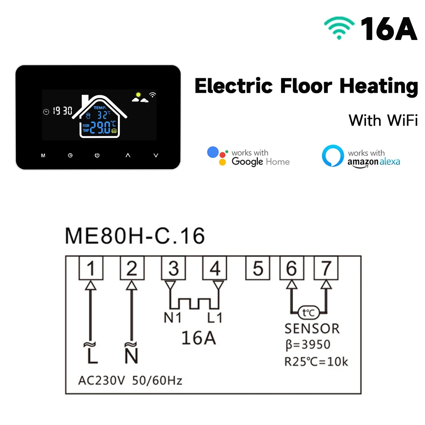 2024 New Smart Thermostat Tuya WiFi Temperature Controller Electric Floor Heating Plumbing LCD Display for Alice AlexaGoogleHome Peaceful Pleasures Health and Wellness WiFi ElectricHeating 1