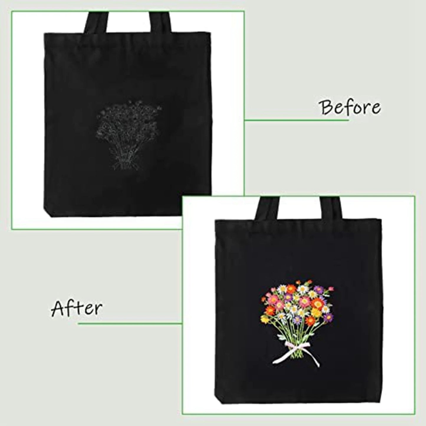 A36T-Embroidery Starter Kit For Beginners With 2 Canvas Tote Bag 2 Embroidery Hoop Thread And Needle-A Peaceful Pleasures Health and Wellness