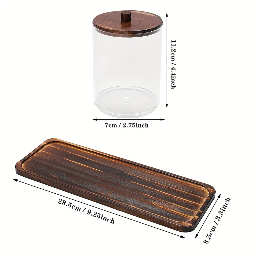 3pc Clear Apothecary Jar Set with Vanity Tray – Bathroom Organizer for Cotton Swabs, Balls & Pads (10 oz)