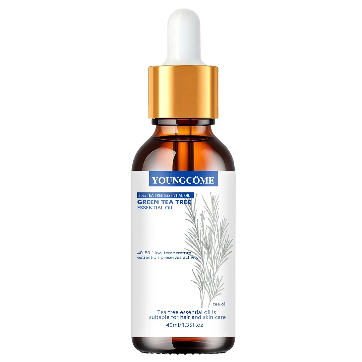 YOUNGCOME Pure Tea Tree Essential Oil - Green Tea Infused Natural Hair & Skin Care Solution for Daily Hydrating & Refreshing Car Peaceful Pleasures Health and Wellness 40g Oil