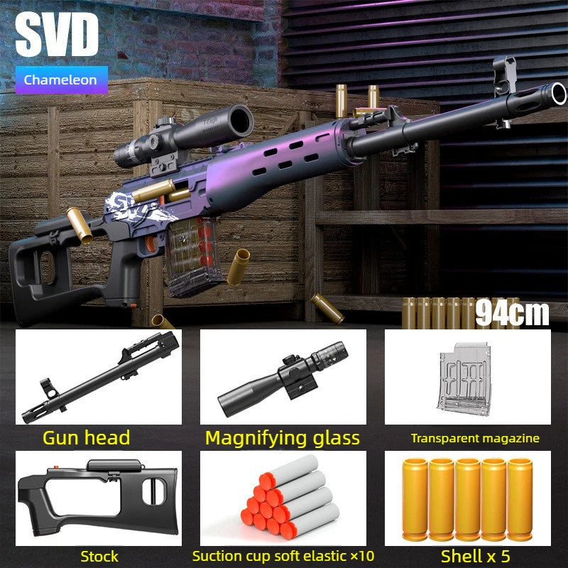 SVD Manual Sniper Rifle Shell Ejection Soft Bullet Toy Gun Outdoor Games CS Fighting Game Birthday Gift for Peaceful Pleasures Health and Wellness Chameleon
