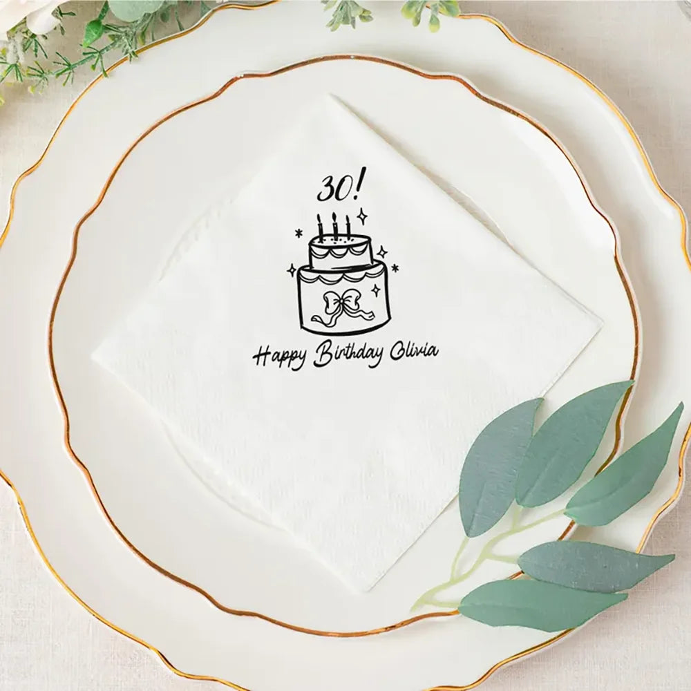 Custom Birthday Party Napkins | Hand-Drawn Cake Design