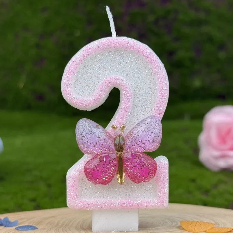 Number 1-9 Birthday Candle Cake Topper Colours Creative Candle Cute Pink Butterfly Digital Candle Birthday Wedding Party Decor Peaceful Pleasures Health and Wellness 2