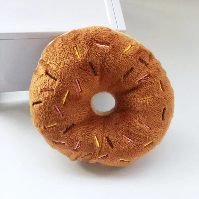 Soft Donut Squeaky Plush Dog Toy | Puppy Interactive Chew Toy