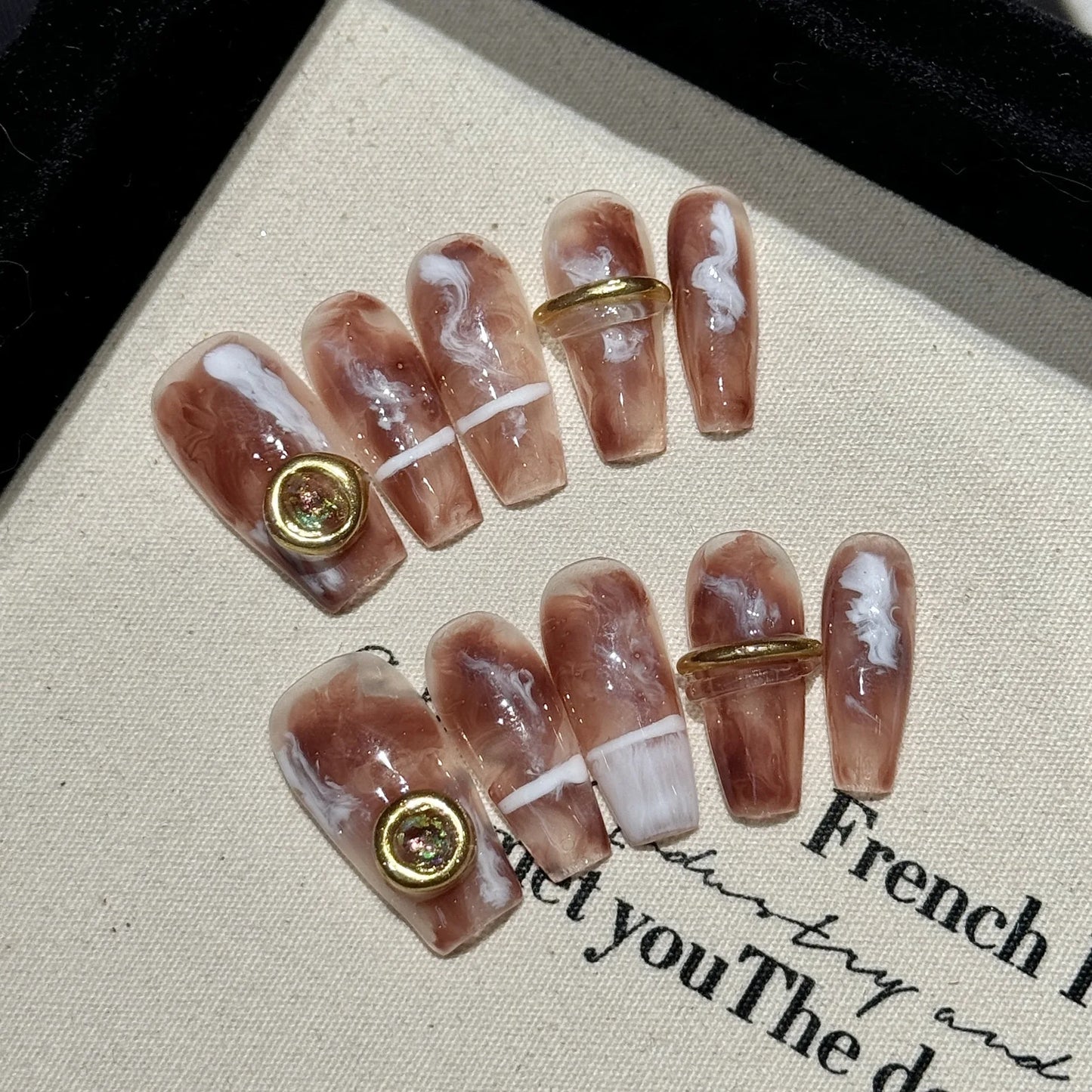Handmade Press on Nails Dark Gothic Ink Hand Drawn Fake Nails for Women Girl Wearable Spice Girl Long Ballet False Nail Tips Peaceful Pleasures Health and Wellness L