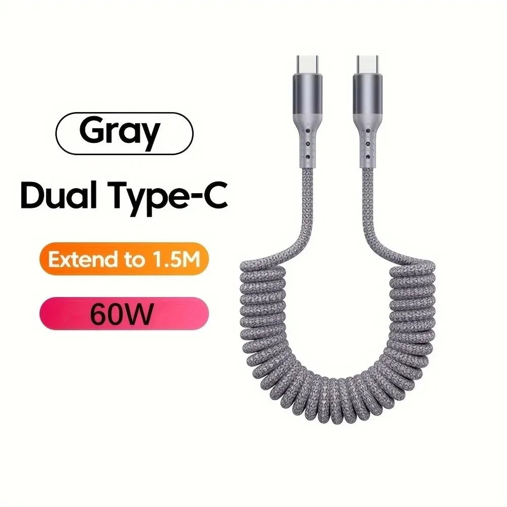 100W USB-C Retractable Spring Car Charger Cable | Fast Charge