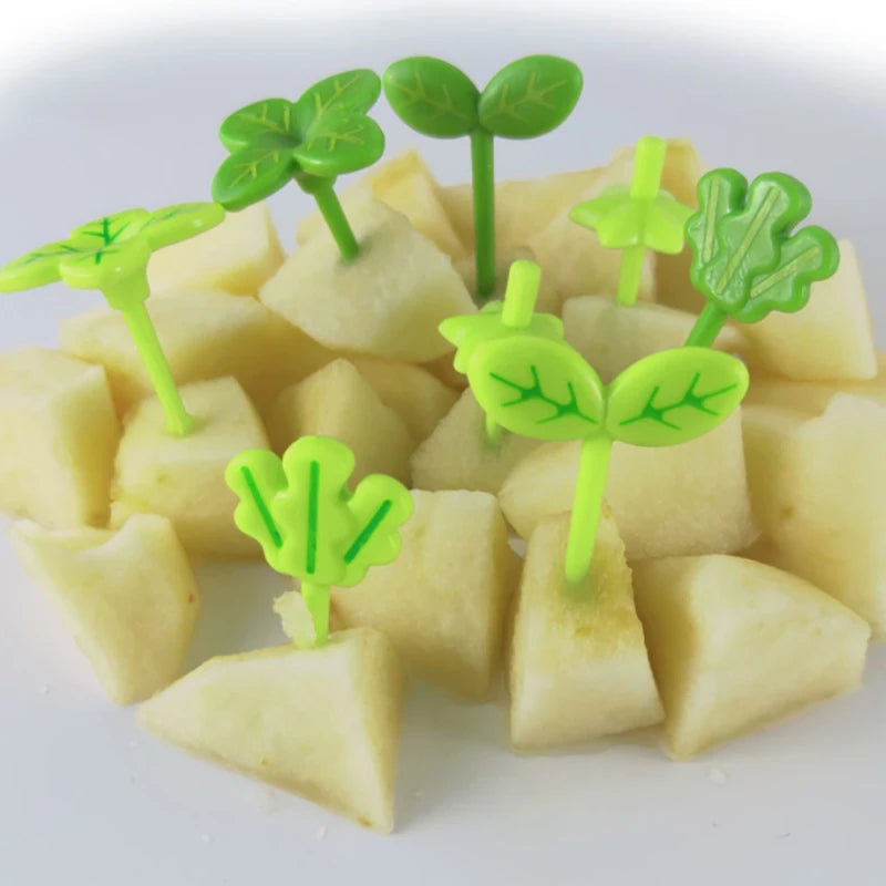 8-Piece Mini Leaf Fruit Forks | Bento Box Picks for Kids