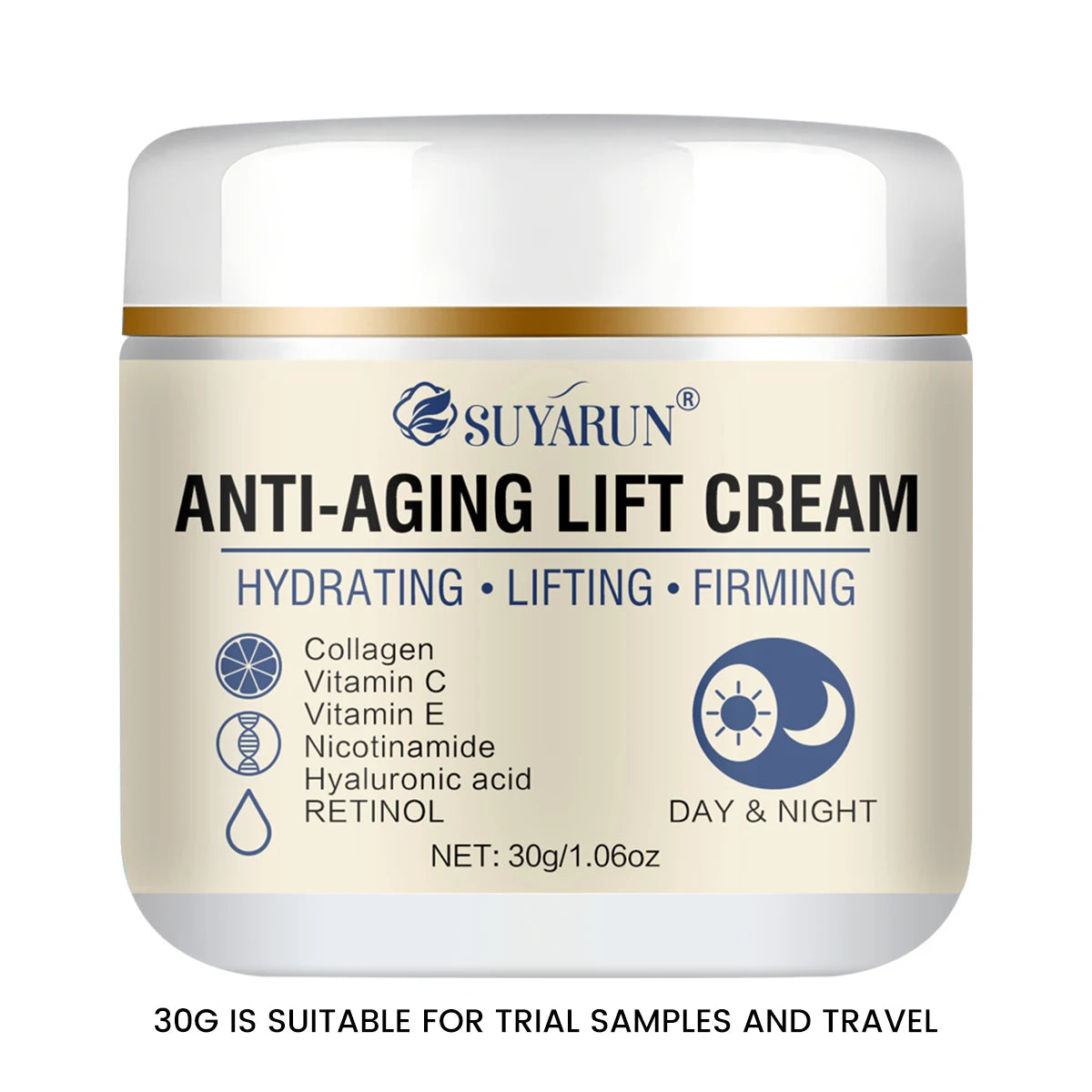 SUYARUN Retinol Collagen Anti-Aging Face Cream Natural Formula for Firming Wrinkles Lifting And Hydrating Skin. Peaceful Pleasures Health and Wellness 30g