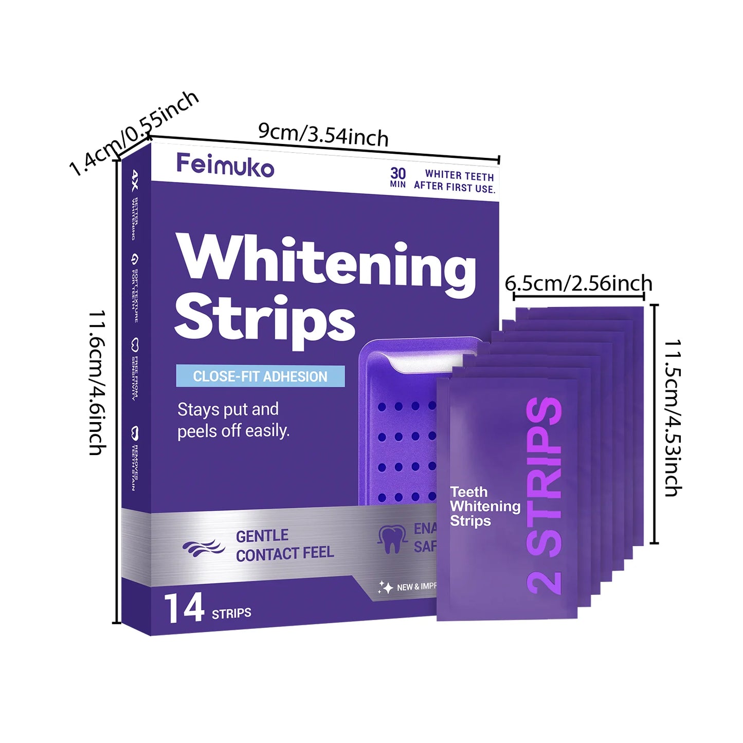 Purple Teeth Whitening Strips – Mint, Enamel Safe | 14 Strips