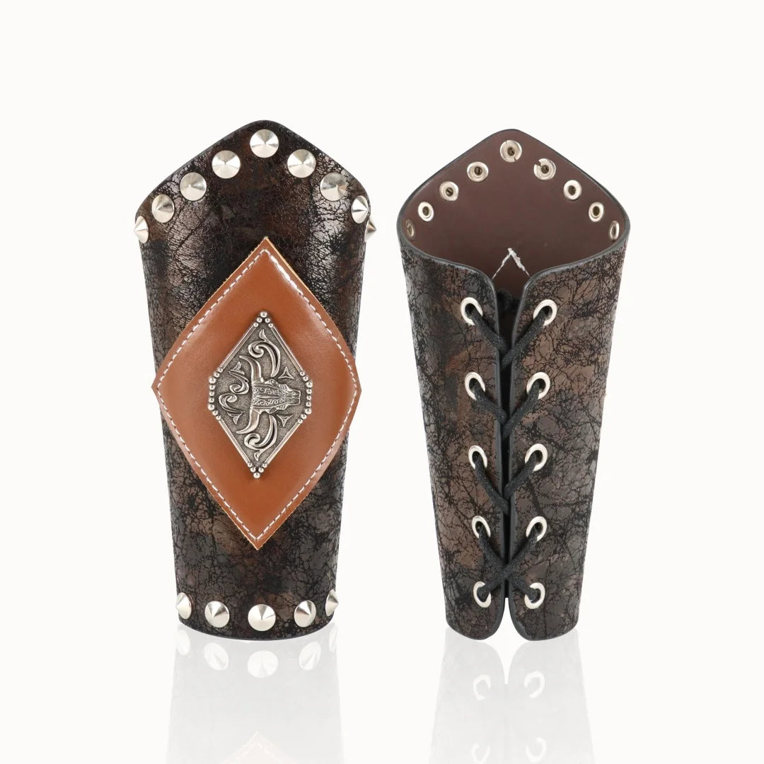 PU Leather Medieval Wrist Guards Warrior Cosplay Embossed Gauntlets