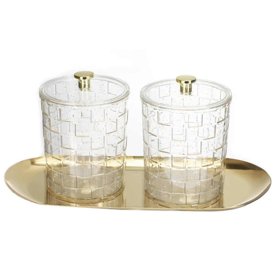 Q-Tip Holder & Vanity Tray Set – Clear Apothecary Jar Cotton Swab & Ball Dispenser