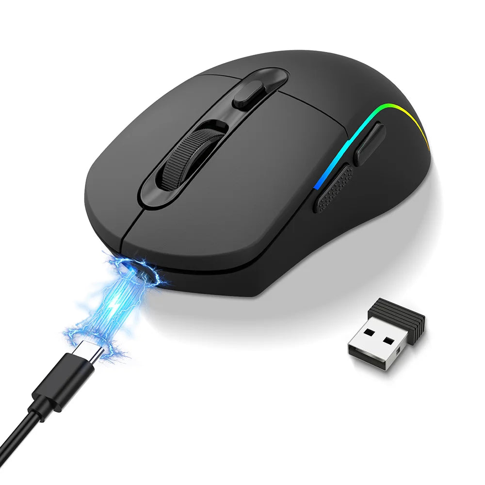 E-YOOSO Wired 2.4G Wireless Tri-Mode RGB Gaming Mouse, 4000DPI Rechargeable with Sleep Mode For PC Computer iPad Laptops Peaceful Pleasures Health and Wellness Black