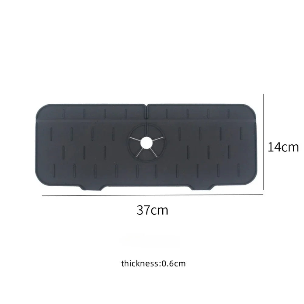 Dish Drainer Sink Mat Kitchen Faucet Splash Guard Drain Rack Countertop Protector Foldable Silicone Bathroom Sinks Sponge Home Peaceful Pleasures Health and Wellness black