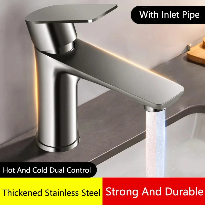 304 Stainless Steel Single Handle Bathroom Sink Faucet