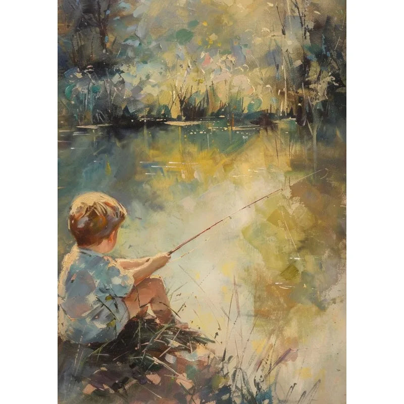 Retro Fishing Boys Canvas Wall Art | Farmhouse & Nursery Decor