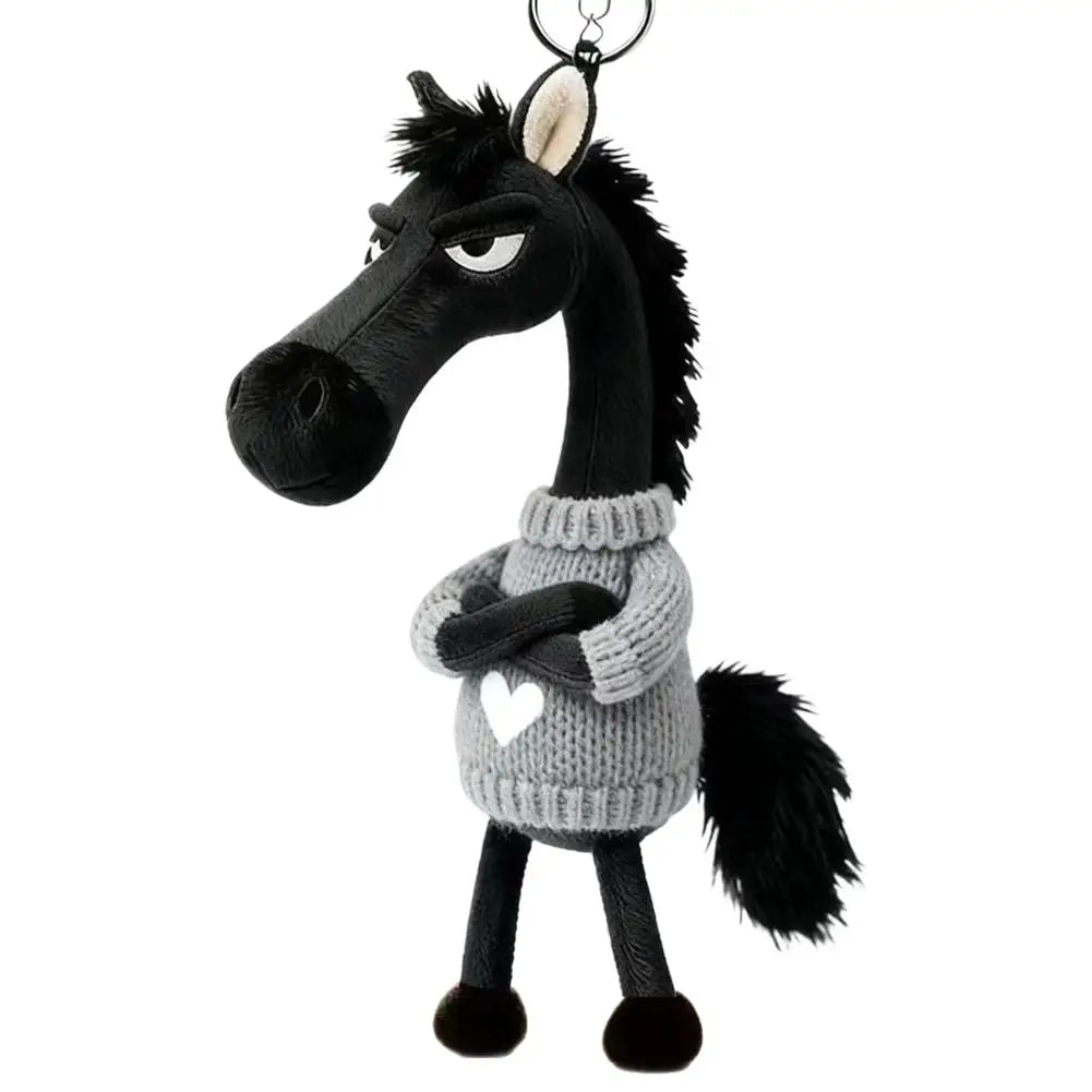 Cool Black Horse Plush Toy Wearing Sweater 2026 Mascot Key Chain