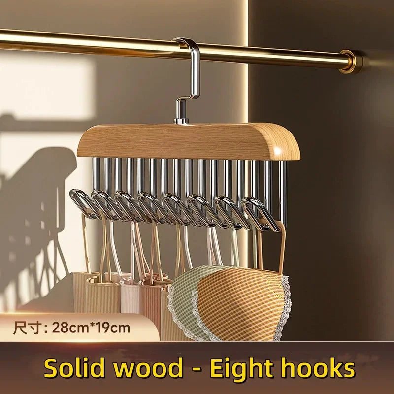 Wooden Sling Hanger Organizer with Multiple Hooks for Underwear Bras Vests Space-Saving Durable Storage Rack Hangers for Clothes Peaceful Pleasures Health and Wellness Log color XL