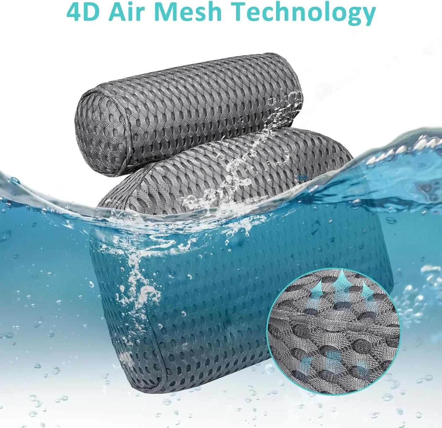 Comfortable Bathtub Pillow for Neck and Back Support, Gray Bath Accessories with Suction Cups Peaceful Pleasures Health and Wellness