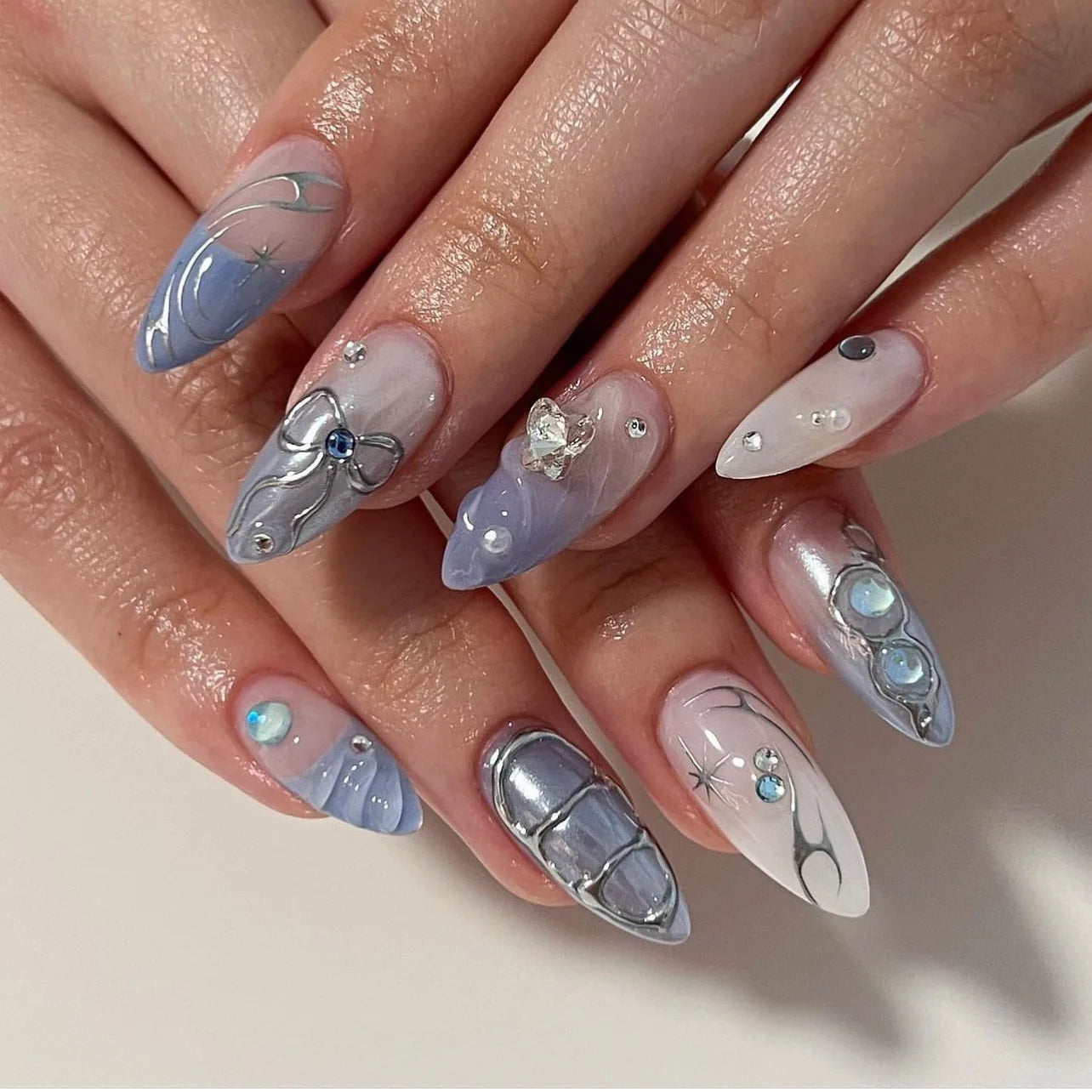 24Pcs Almond Press on Fake Nails French False Nails with Pink Bow Flower Design Oval Manicure Wearable Full Cover Fake Nail Tips Peaceful Pleasures Health and Wellness J5