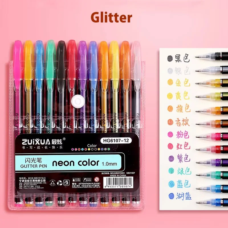 Metallic Glitter Gel Pens 12/24 Colors – Art, Journals & School