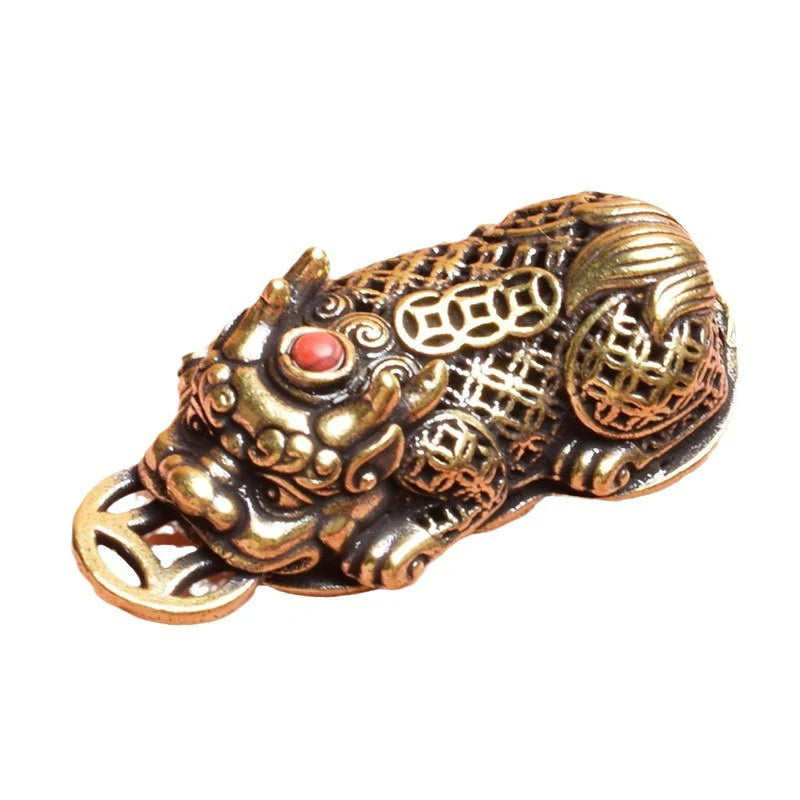 Mini Brass Pixiu Statue Coin Charm | Chinese Lucky Figurine