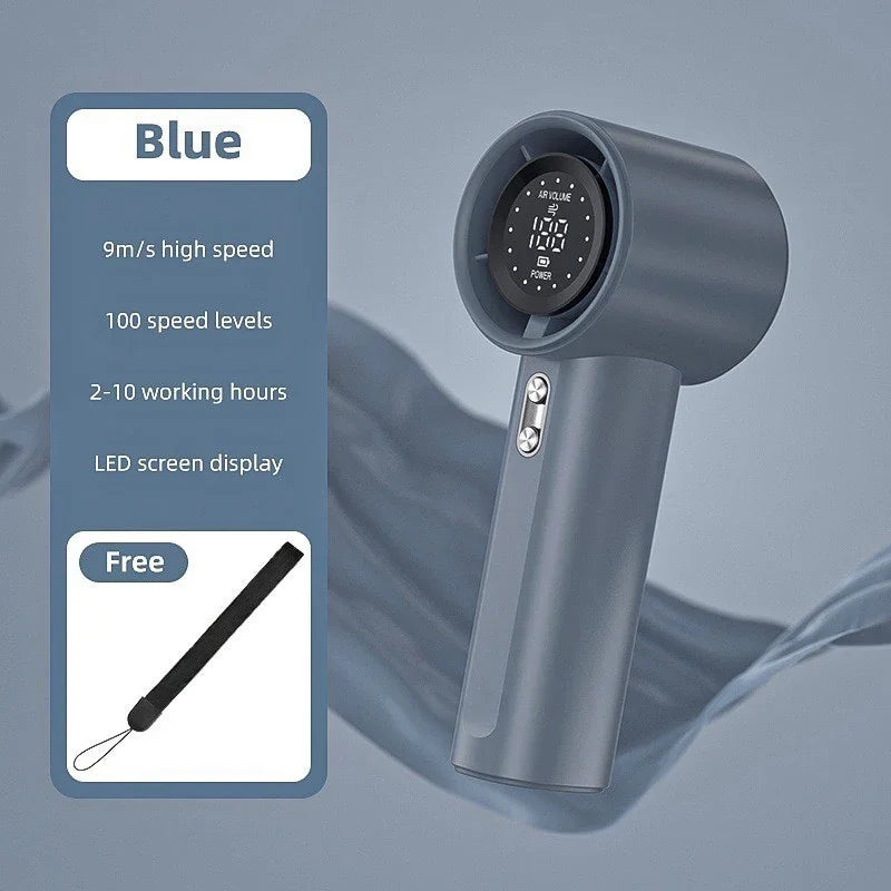 Lenovo 100 Levels Small Fan Usb Digital Display Rechargeable Handheld High-speed Powerful Wind Handheld Turbo Portable Fan Peaceful Pleasures Health and Wellness Blue